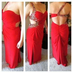 Red sequence prom dress